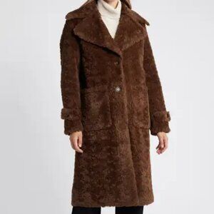 Sam Edelman Longline Faux Fur Coat in Chocolate Size M New With Tag $240